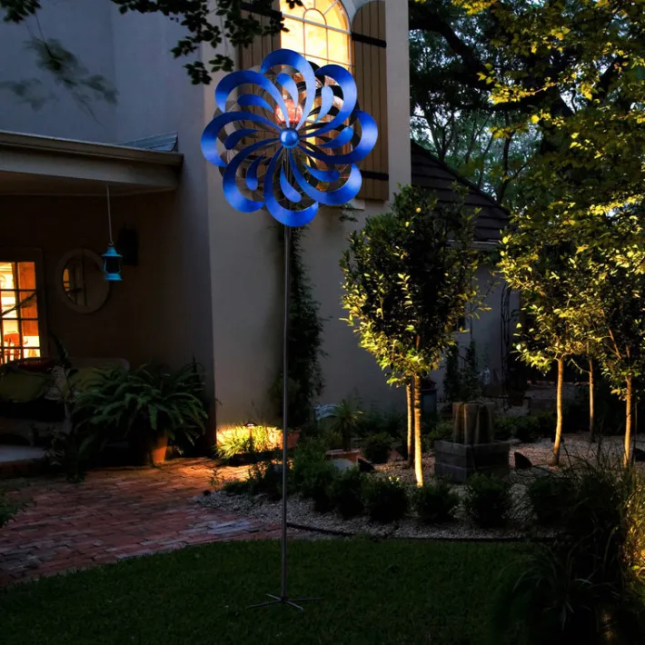 Teamson Home 70.87" Outdoor Kinetic Windmill Sculpture with LED Light, Blue -FINAL SALE