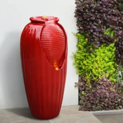 Teamson Home 32.01" Outdoor LED Modern Vase Water Fountain with LED, Red