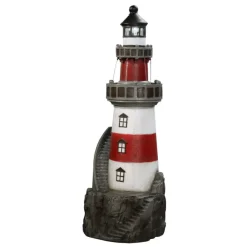 Teamson Home 38.98" Outdoor Lighthouse Solar Water Fountain, Red & White