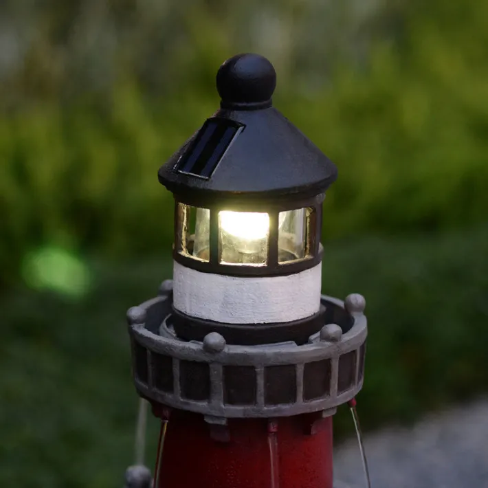 Teamson Home 38.98" Outdoor Lighthouse Solar Water Fountain, Red & White