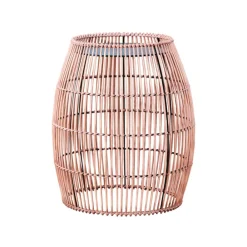 Teamson Home 20.24" Outdoor Open Weave Bohemian Bamboo Drum Side Table with Iron Top, Brown- FINAL SALE