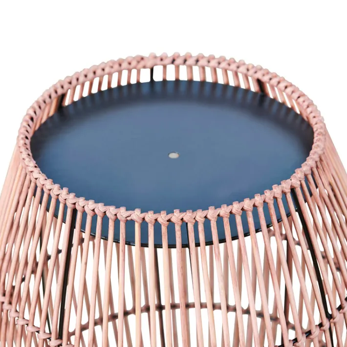 Teamson Home 20.24" Outdoor Open Weave Bohemian Bamboo Drum Side Table with Iron Top, Brown- FINAL SALE