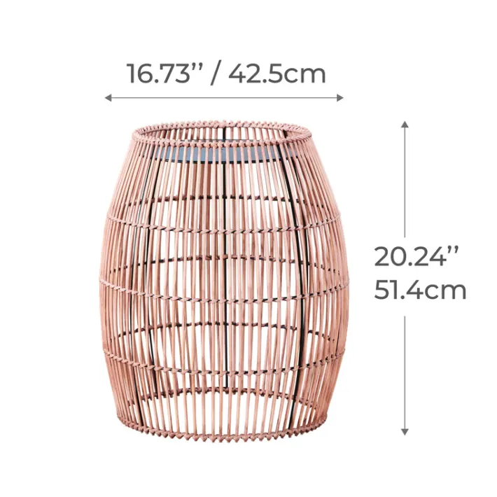 Teamson Home 20.24" Outdoor Open Weave Bohemian Bamboo Drum Side Table with Iron Top, Brown- FINAL SALE