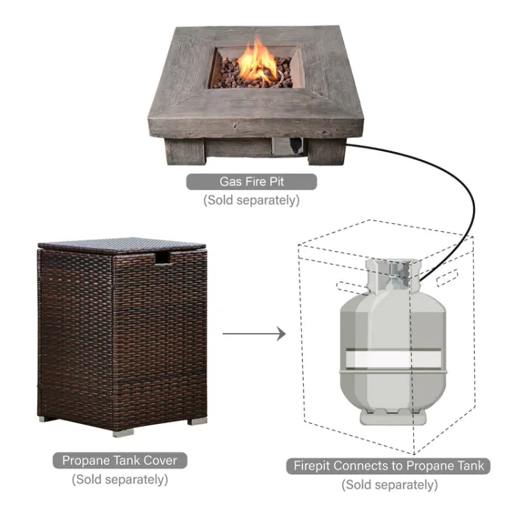 Teamson Home 23.5" Outdoor PE Rattan Cover Table for 20 lb. Propane Gas Tanks, Brown