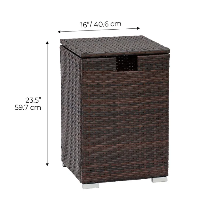 Teamson Home 23.5" Outdoor PE Rattan Cover Table for 20 lb. Propane Gas Tanks, Brown