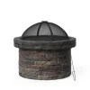 Teamson Home 26.57" Outdoor Round Faux Stone Wood Burning Fire Pit with Accessories, Multi