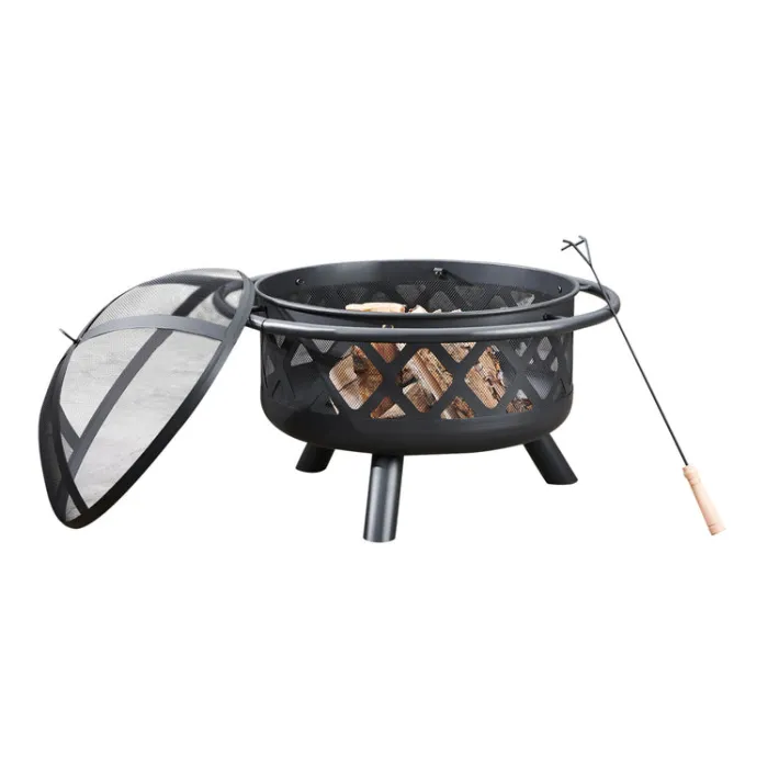 Teamson Home 30" Outdoor Round Wood Burning Fire Pit with Accessories, Black