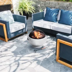 Teamson Home 20.87" Outdoor Round Faux Concrete Wood Burning Fire Pit with Accessories, Gray -FINAL SALE