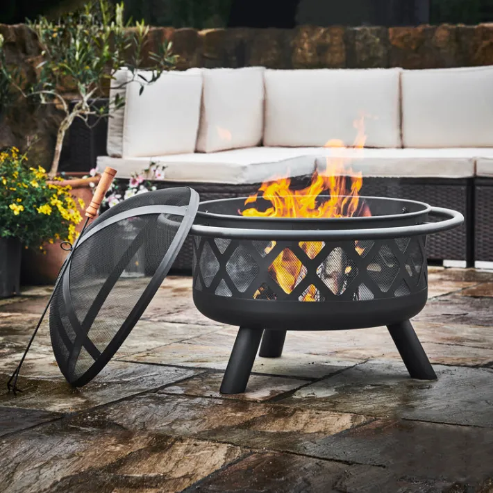 Teamson Home 30" Outdoor Round Wood Burning Fire Pit with Accessories, Black