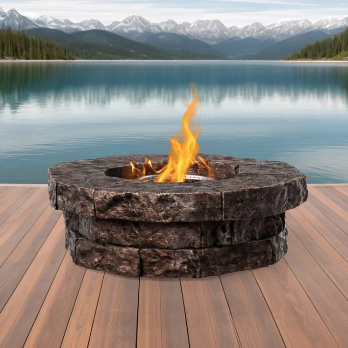 Teamson Home 37.01" Outdoor Round Faux Brick Propane Gas Fire Pit with Accessories, Red Brown