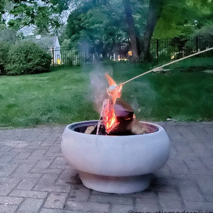 Teamson Home 20.87" Outdoor Round Faux Concrete Wood Burning Fire Pit with Accessories, Gray -FINAL SALE