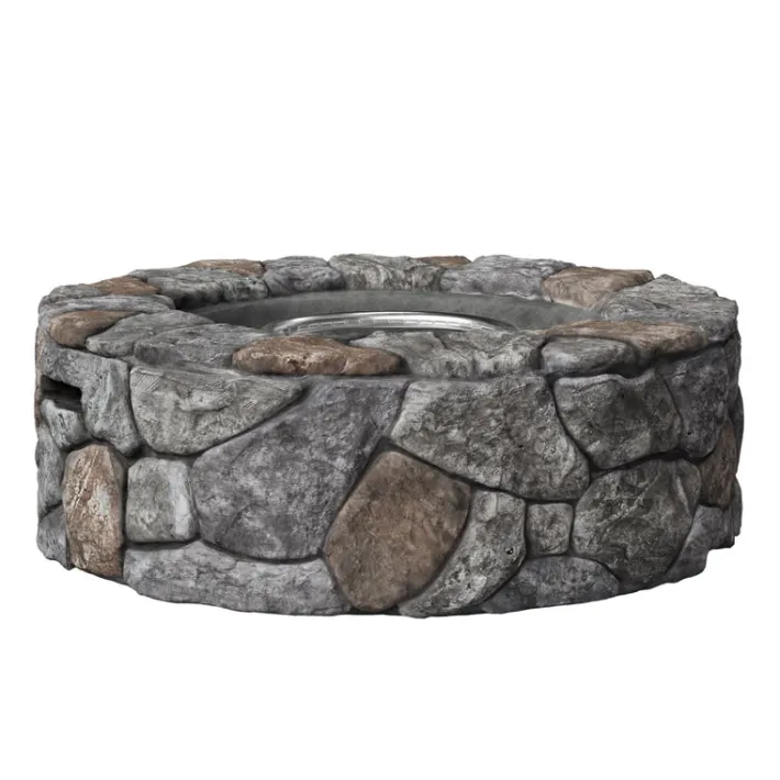 Teamson Home 28" Outdoor Round Faux Stone Propane Gas Fire Pit, Stone Gray