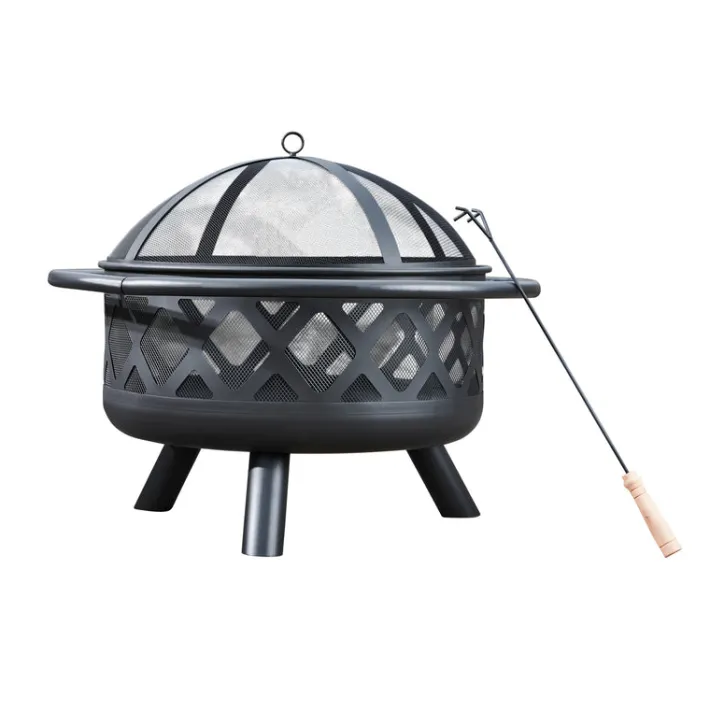 Teamson Home 30" Outdoor Round Wood Burning Fire Pit with Accessories, Black