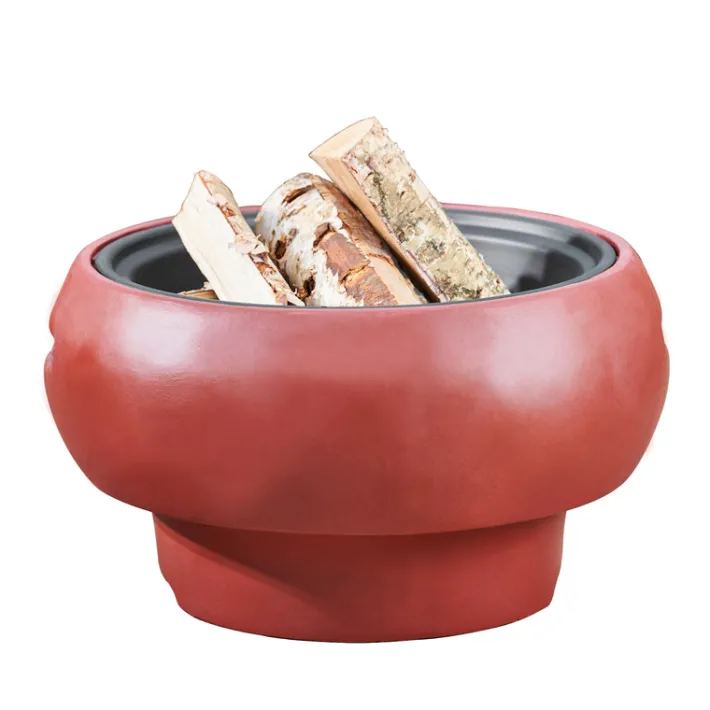 Teamson Home 20.87" Outdoor Round Faux Concrete Wood Burning Fire Pit with Accessories, Red- FINAL SALE