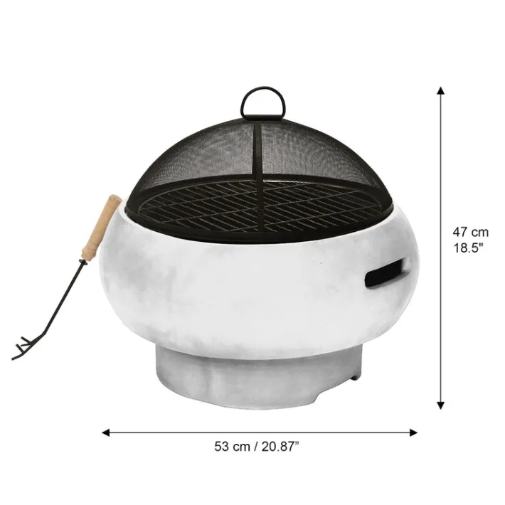 Teamson Home 20.87" Outdoor Round Faux Concrete Wood Burning Fire Pit with Accessories, Gray -FINAL SALE