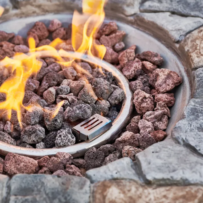 Teamson Home 28" Outdoor Round Faux Stone Propane Gas Fire Pit, Stone Gray