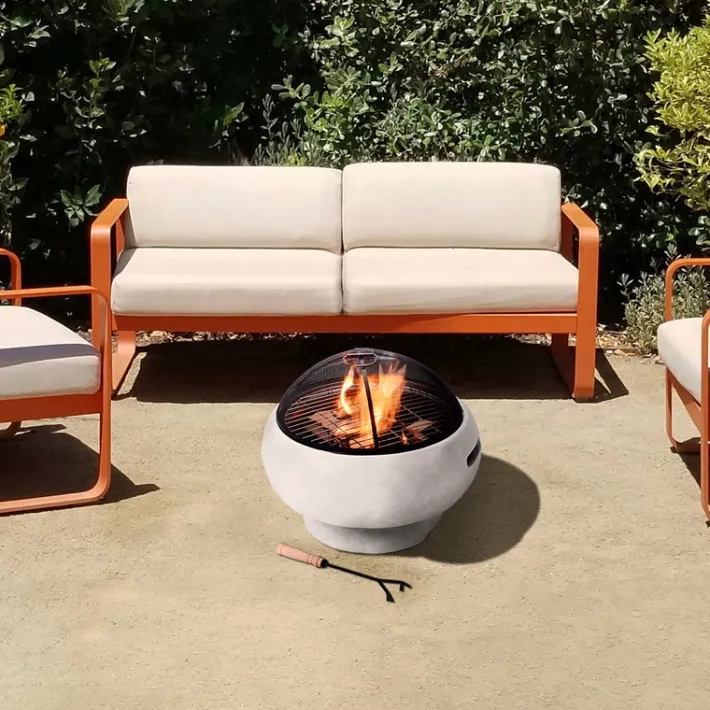 Teamson Home 20.87" Outdoor Round Faux Concrete Wood Burning Fire Pit with Accessories, Gray -FINAL SALE
