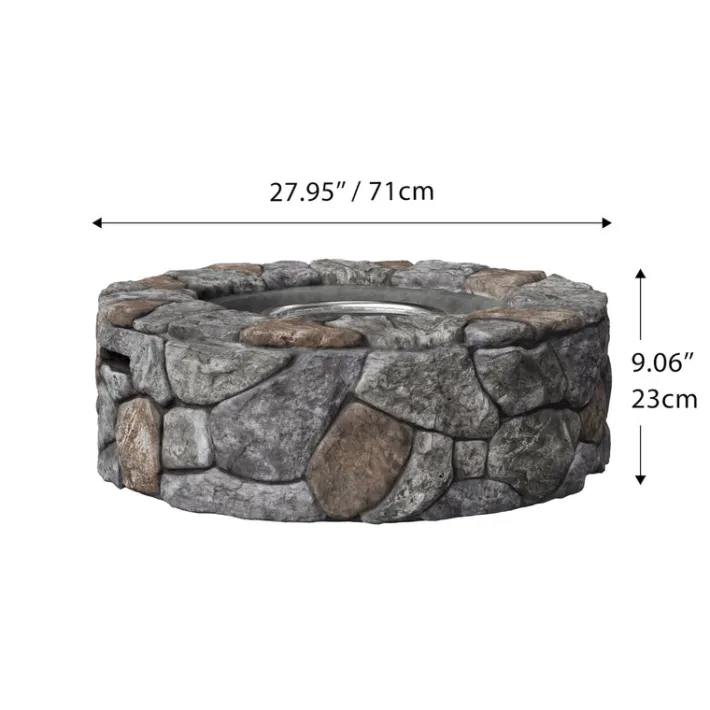 Teamson Home 28" Outdoor Round Faux Stone Propane Gas Fire Pit, Stone Gray