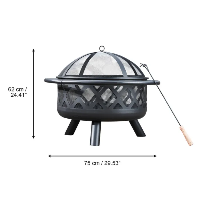 Teamson Home 30" Outdoor Round Wood Burning Fire Pit with Accessories, Black