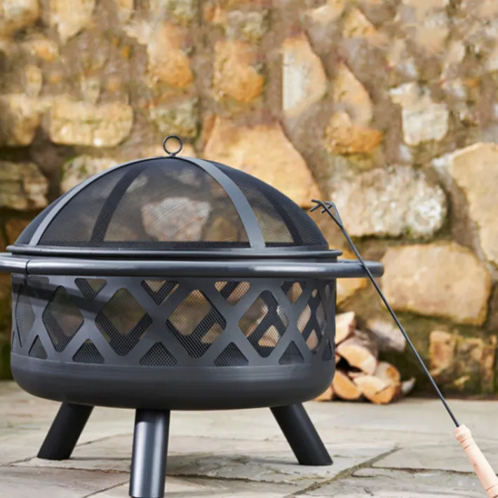 Teamson Home 30" Outdoor Round Wood Burning Fire Pit with Accessories, Black
