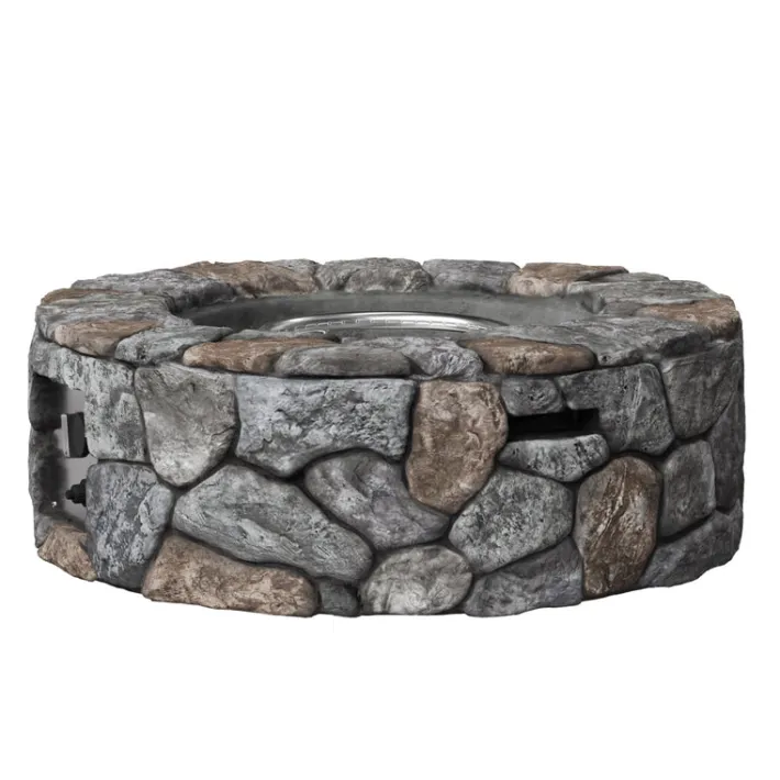 Teamson Home 28" Outdoor Round Faux Stone Propane Gas Fire Pit, Stone Gray