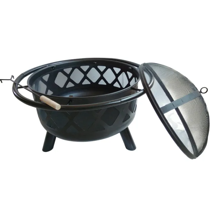 Teamson Home 30" Outdoor Round Wood Burning Fire Pit with Accessories, Black