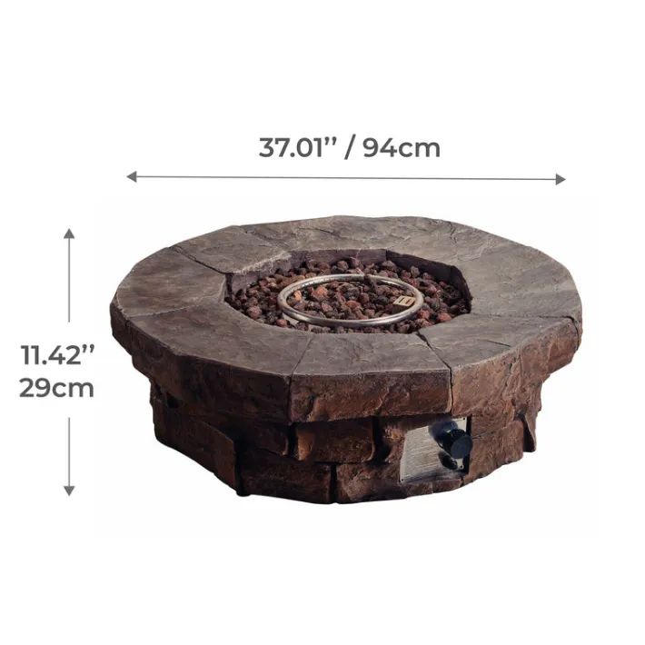 Teamson Home 37.01" Outdoor Round Faux Brick Propane Gas Fire Pit with Accessories, Red Brown