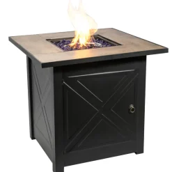 Teamson Home 29.92' Outdoor Steel-Based Propane Gas Fire Pit with Accessories, Brown- FINAL SALE