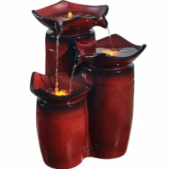 Teamson Home 20" Outdoor 3-Tier Water Fountain with LED Lights, Red
