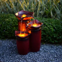 Teamson Home 20" Outdoor 3-Tier Water Fountain with LED Lights, Red