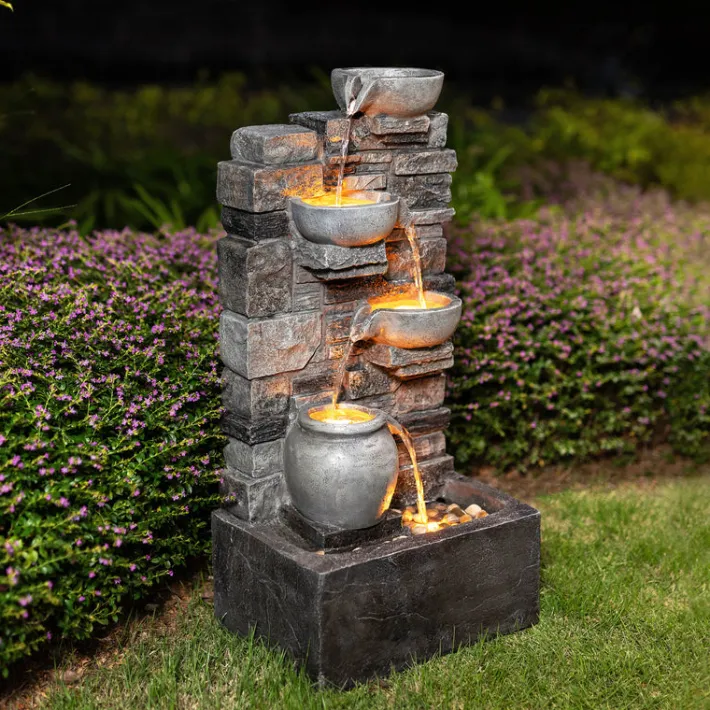 Teamson Home 28.5" Outdoor 4-Tier Cascading Water Fountain with LED Lights