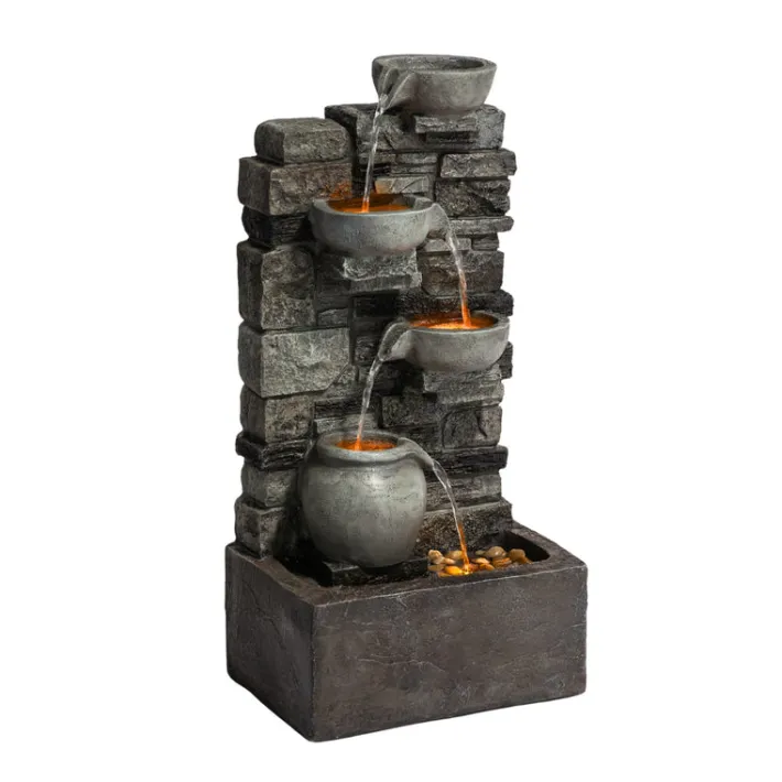 Teamson Home 28.5" Outdoor 4-Tier Cascading Water Fountain with LED Lights