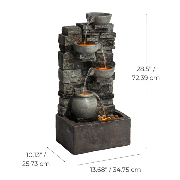 Teamson Home 28.5" Outdoor 4-Tier Cascading Water Fountain with LED Lights