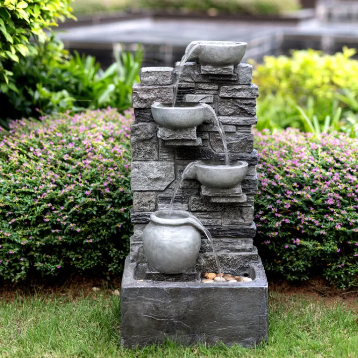 Teamson Home 28.5" Outdoor 4-Tier Cascading Water Fountain with LED Lights