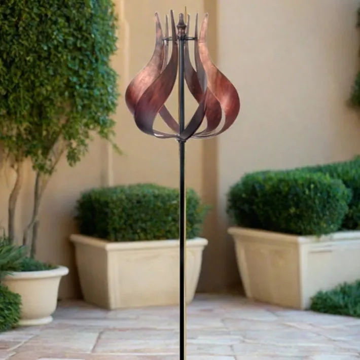 Teamson Home 70.12" Outdoor Tulip Kinetic Windmill Sculpture, Tangerine