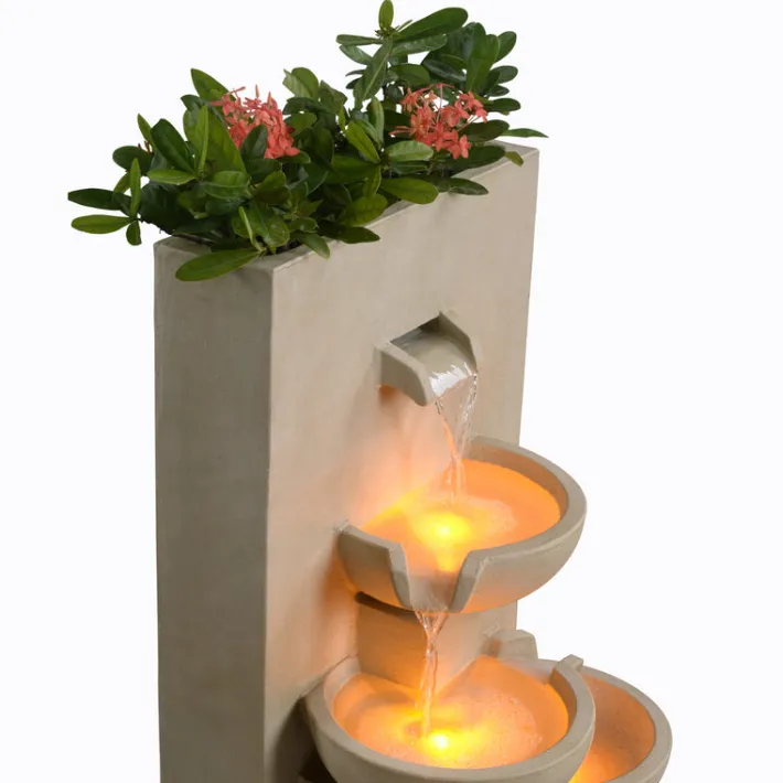 Teamson Home 29.13" Outdoor Water Fountain with Planter, LED Lights, Natural- FINAL SALE
