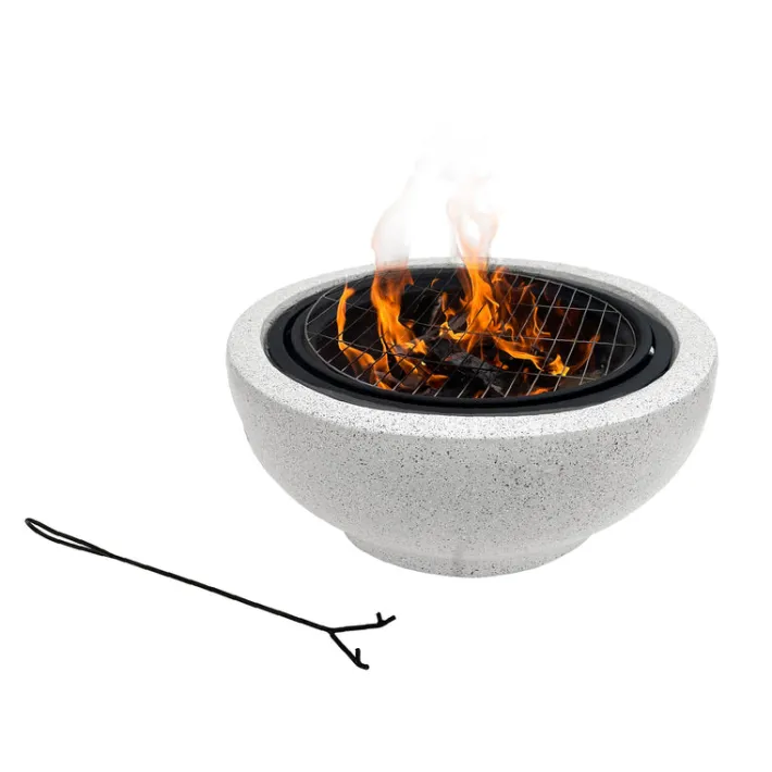 Teamson Home 23.62" Outdoor Wood Burning Fire Pit with Grill Grate and Faux Concrete Base, Gray