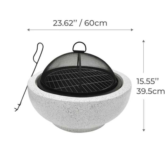 Teamson Home 23.62" Outdoor Wood Burning Fire Pit with Grill Grate and Faux Concrete Base, Gray