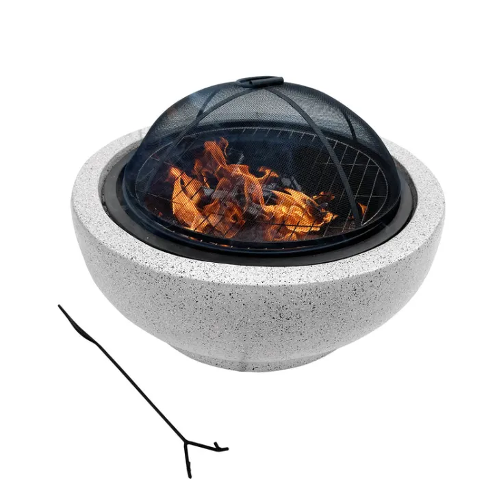 Teamson Home 23.62" Outdoor Wood Burning Fire Pit with Grill Grate and Faux Concrete Base, Gray
