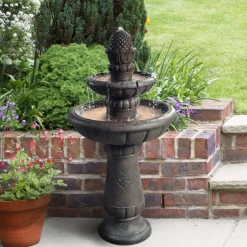 Teamson Home 39.02" 2-Tier Birdbath Water Fountain, Gray