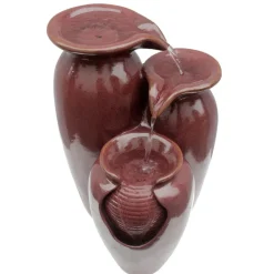 Teamson Home 20.47" 3-Tier Cascading Jars Outdoor Water Fountain, Red