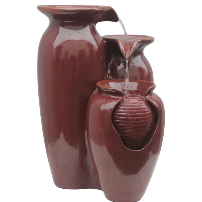 Teamson Home 20.47" 3-Tier Cascading Jars Outdoor Water Fountain, Red