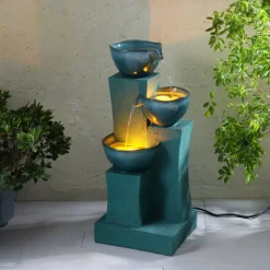 Teamson Home 28.54" 3-Tier Outdoor Water Fountain with LED Lights, Green