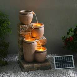 Teamson Home 30.7" 4-Tier Outdoor Solar Water Fountain with LED Lights, Terracotta