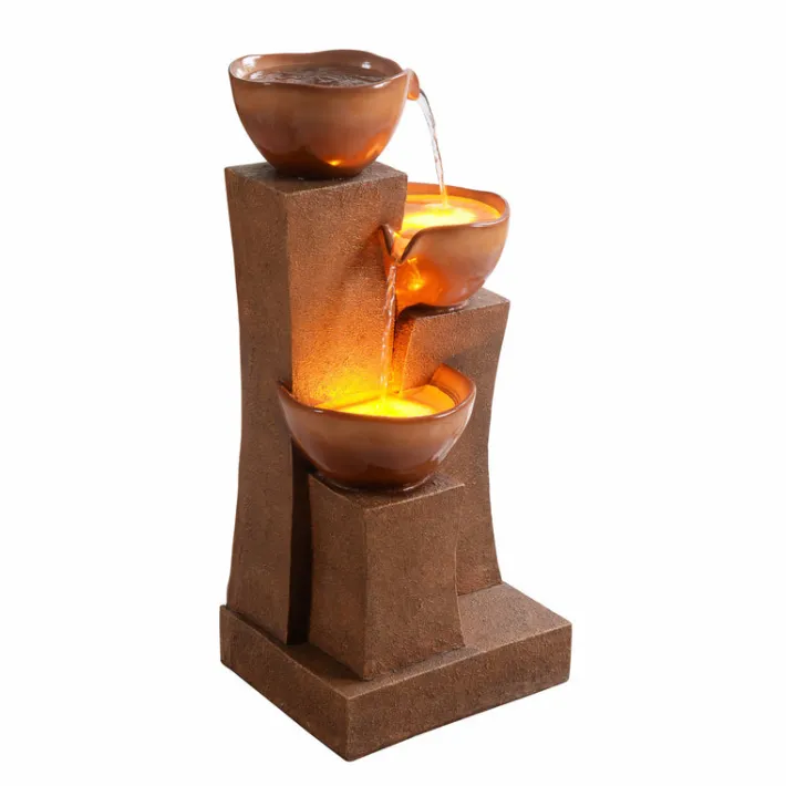 Teamson Home 28.54" 3-Tier Outdoor Water Fountain with LED Lights, Brown