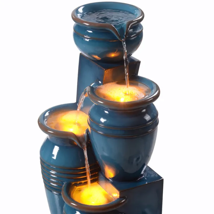 Teamson Home 28.7" 4-Tier Outdoor Solar Water Fountain with LED Lights, Blue