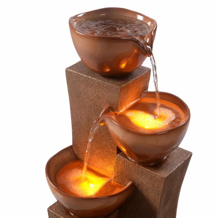 Teamson Home 28.54" 3-Tier Outdoor Water Fountain with LED Lights, Brown