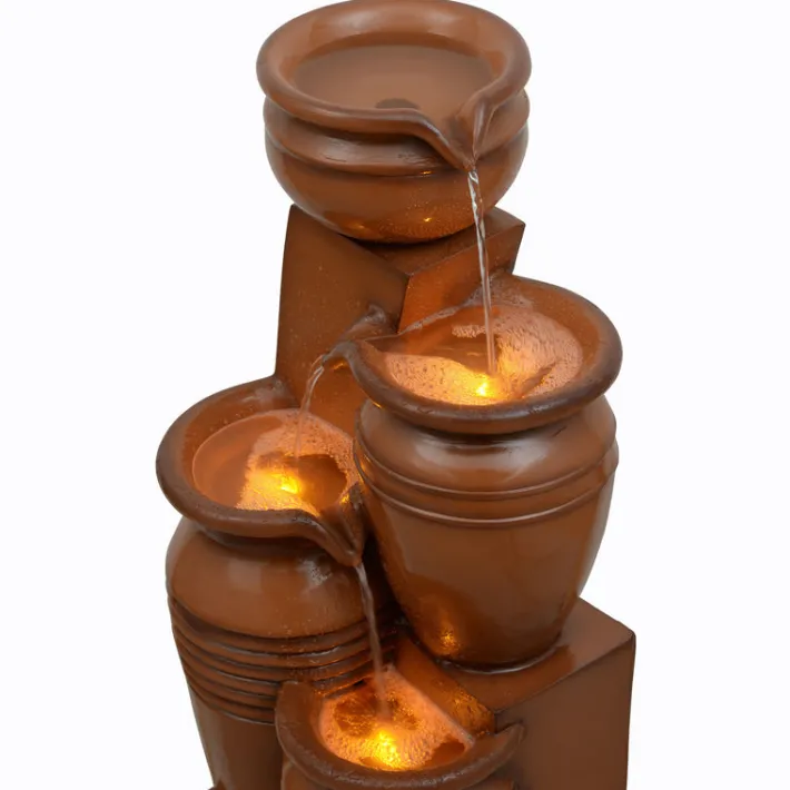 Teamson Home 28.7" 4-Tier Outdoor Solar Water Fountain with LED Lights, Terracotta