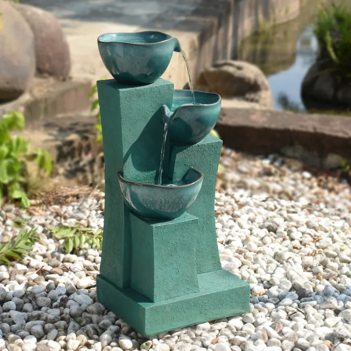 Teamson Home 28.54" 3-Tier Outdoor Water Fountain with LED Lights, Green