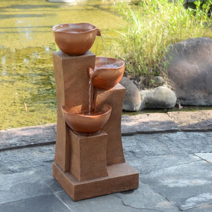 Teamson Home 28.54" 3-Tier Outdoor Water Fountain with LED Lights, Brown